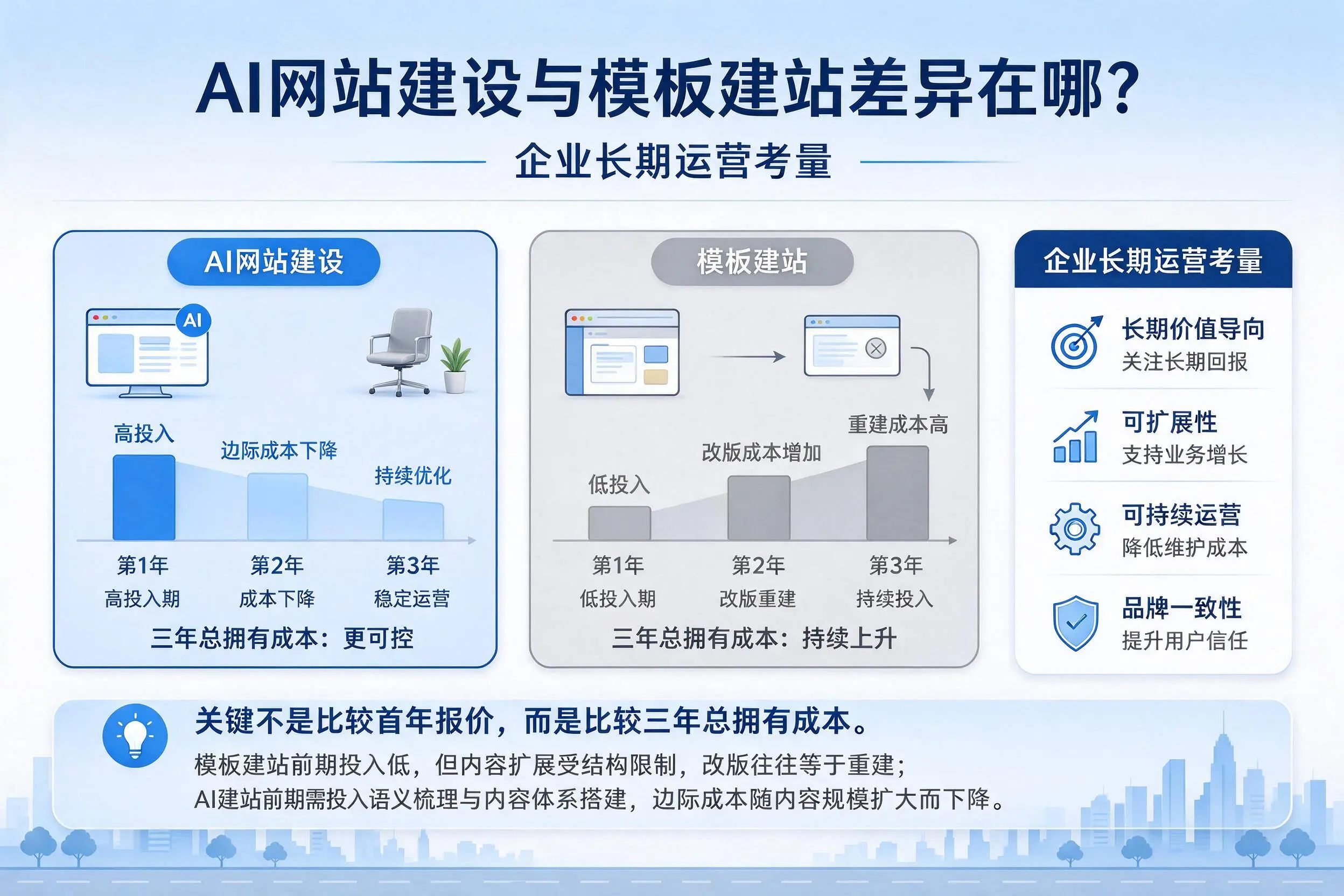 AI网站建设与模板建站差异在哪？上海企业长期运营考量